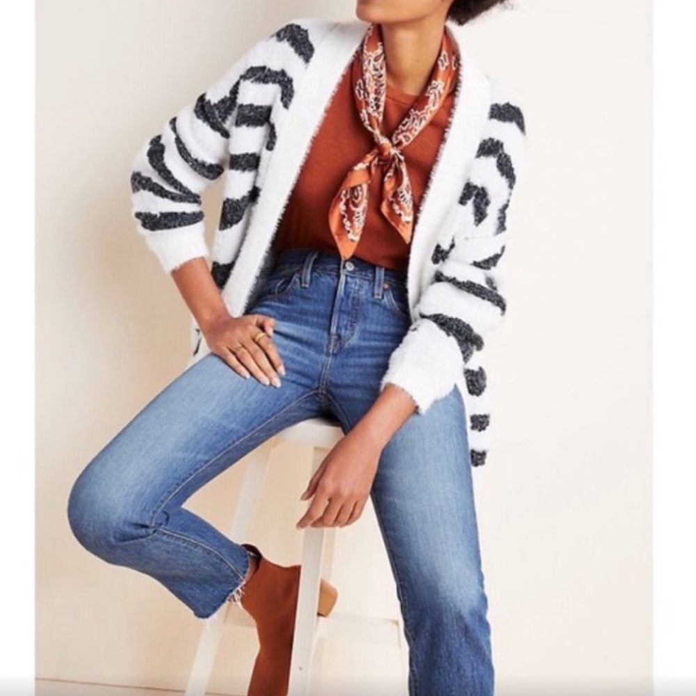 NWOT Anthropologie Line & Dot Zebra Eyelash Sweater Cardigan